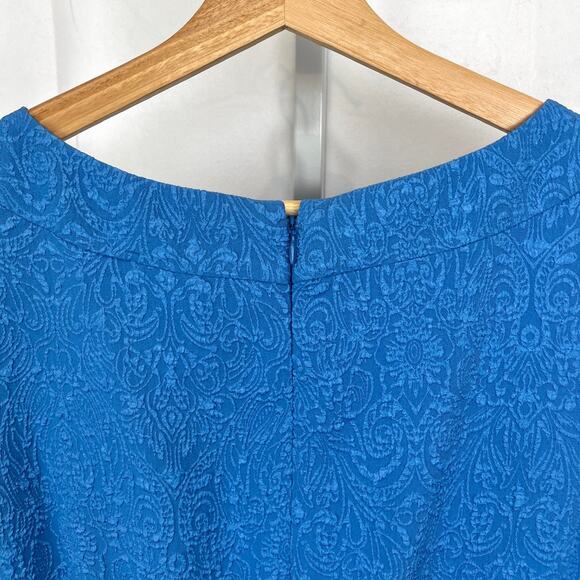 NWT ANN TAYLOR Sleeveless Sheath Shift Dress Textured Filigree Blue Size 12 - Picture 7 of 9